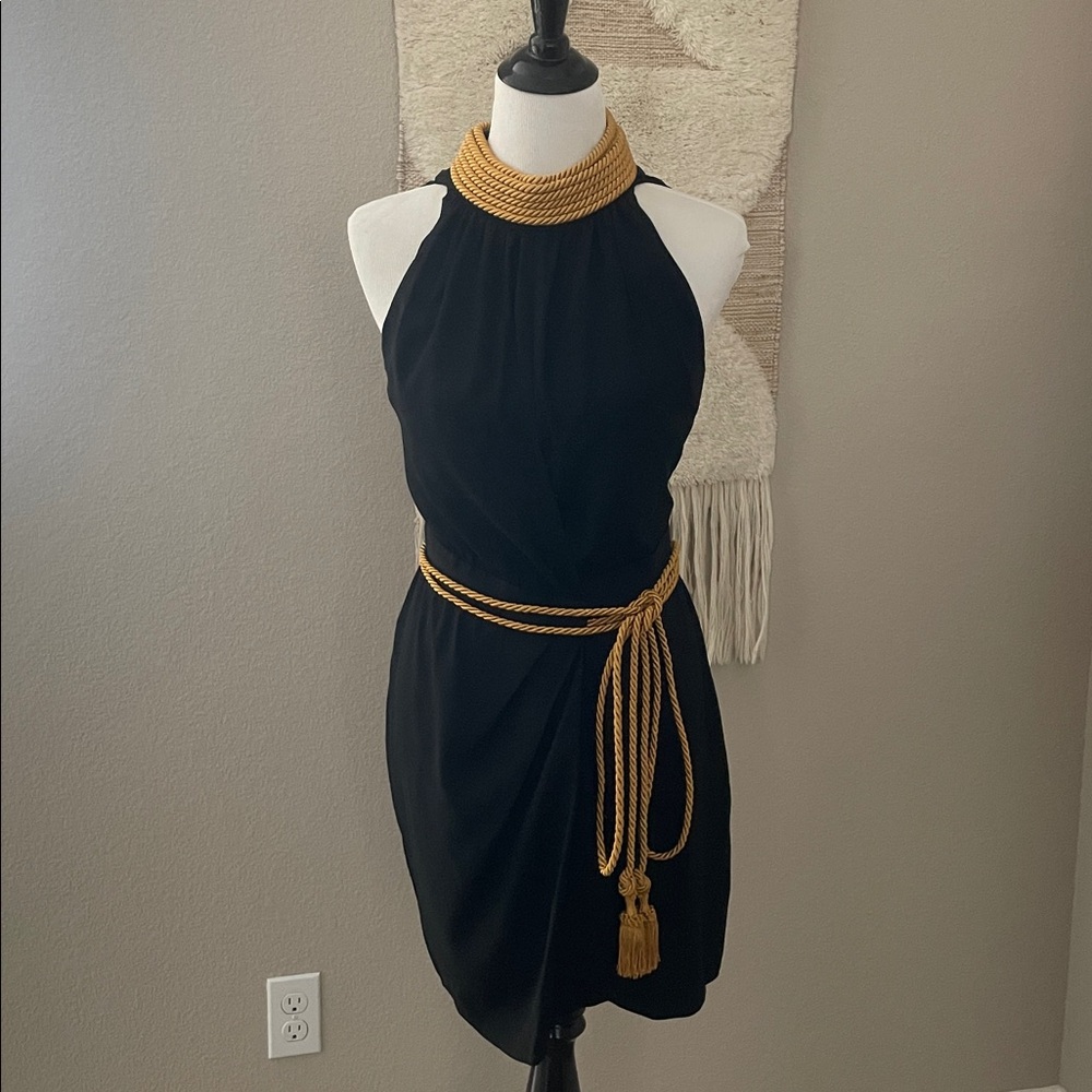 Cheap and Chic MOSCHINO Vintage Sleeveless Gold Braided Trim Mini Dress Sz:6